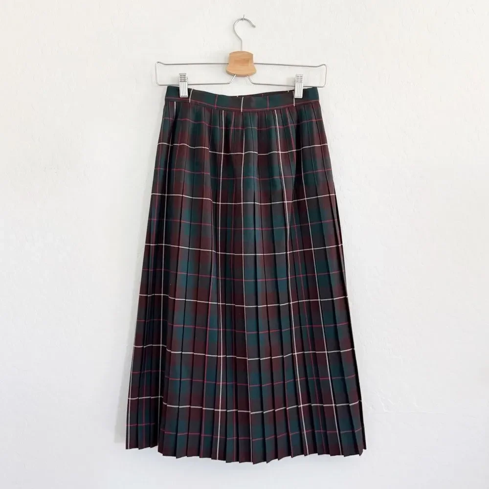 UK Vintage St Michael Skirt Tartan Plaid Pleated Wrap Wool Long Modest Skirt